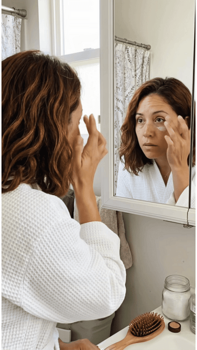 Apply your favourite eye serum or cream under your eyes to enhance the treatment effect.